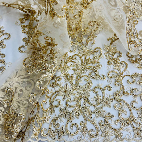 Beaded Corded Bridal Lace Mesh