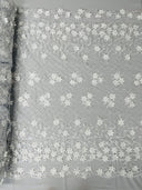 Lia 3D Floral Design Lace Fabric - Beaded Mesh, Double Scallop, 54" Width (1 Yard)