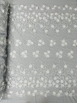 Lia 3D Floral Design Lace Fabric - Beaded Mesh, Double Scallop, 54" Width (1 Yard)