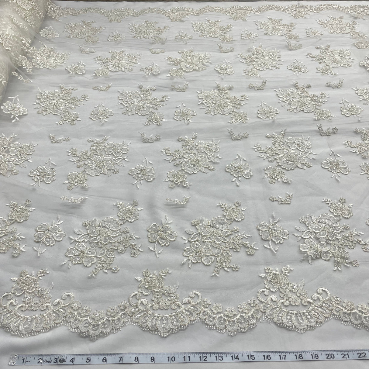 Beaded Lace Fabric on Polyester Net Mesh
