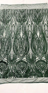 Feather Damask Shiny Sequin Design 4 Way Stretch Mesh Fabric - Iridescent Sequin Embroidered Mesh, 48-50" Width, 36" Length (1 Yard)