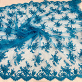 1 Yard Corded Bridal Lace Fabric Embroidered on 100 Percent Polyester Net Mesh White 56 inch Width