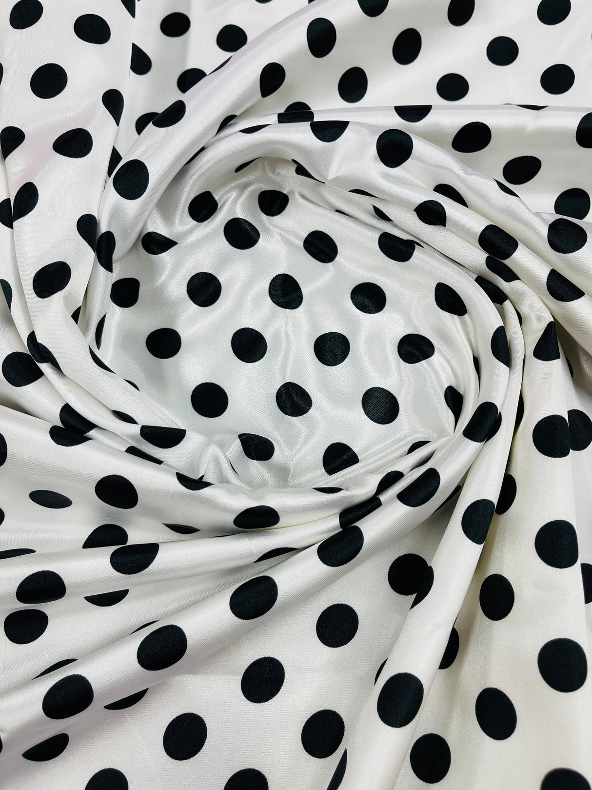 Polka Dot Satin 100 Percent Polyester Charmeuse Fabric - White Polka Dot On Red, 58" Width (1 Yard)