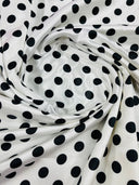 Polka Dot Satin 100 Percent Polyester Charmeuse Fabric - White Polka Dot On Red, 58" Width (1 Yard)