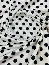 Polka Dot Satin 100 Percent Polyester Charmeuse Fabric - White Polka Dot On Red, 58" Width (1 Yard)