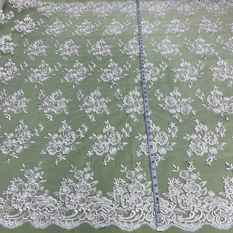 1 Yard Handcrafted Silver Corded Lace Fabric – 51"