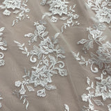 1 Yard Corded Bridal Lace Fabric Embroidered on 100% Polyester Net Mesh – 53"