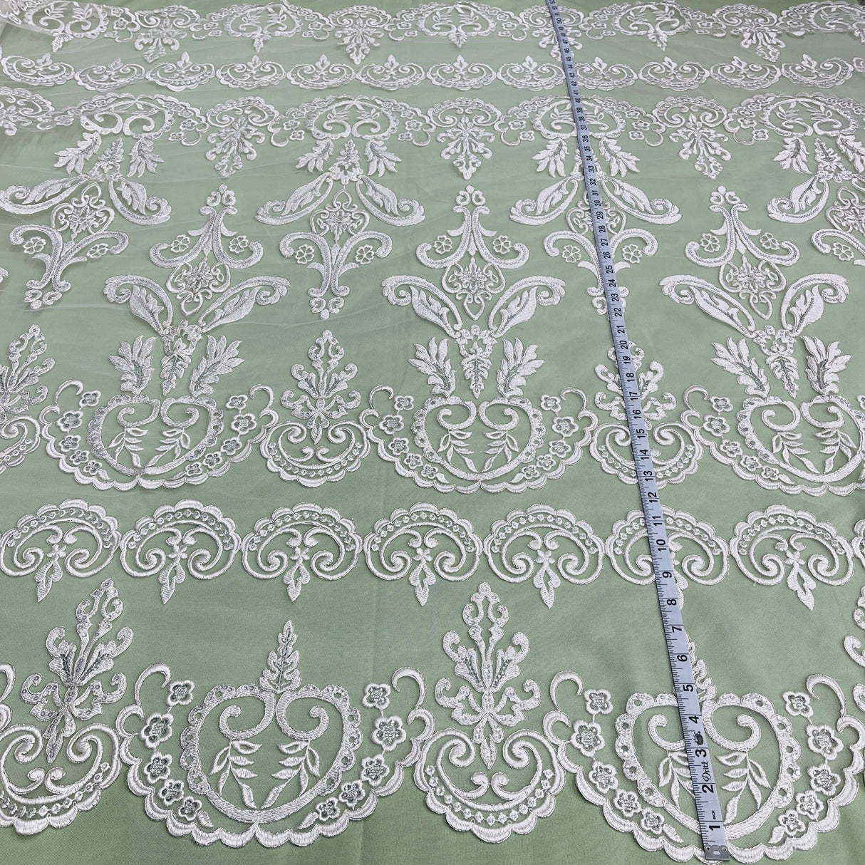 Beaded Corded Bridal Lace Ivory Mesh