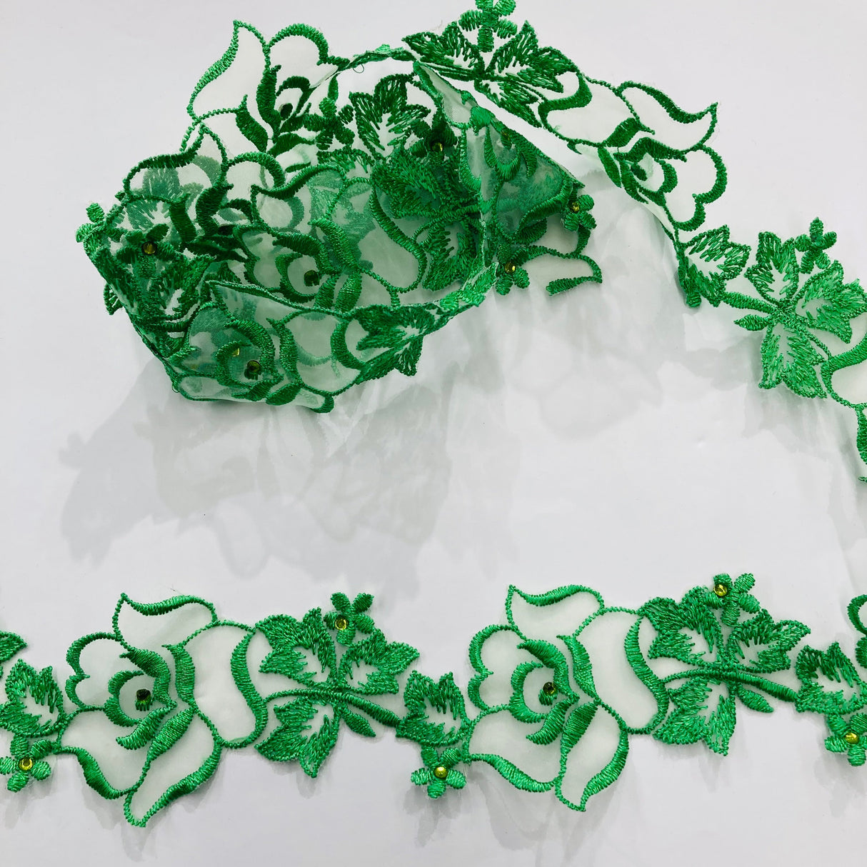 Beaded Lace Trimming 100% Polyester Organza 2"