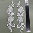 Beaded & Corded Lace Applique Embroidered On 100 Percent Polyester Organza Fabric - Ivory, White, Ivory/Gold, 10" X 2" (1 Pair)
