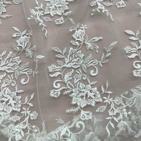 1 Yard Corded Bridal Lace Fabric Embroidered on 100% Polyester Net Mesh Gold 53" Wide