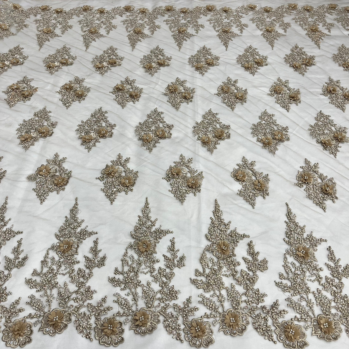 Beaded 3D Floral Lace Fabric 52" Wide
