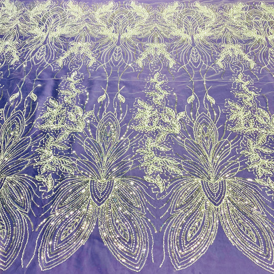 1 Yard Exquisite Beaded Lace Fabric Embroidered on 100% Polyester Net Mesh