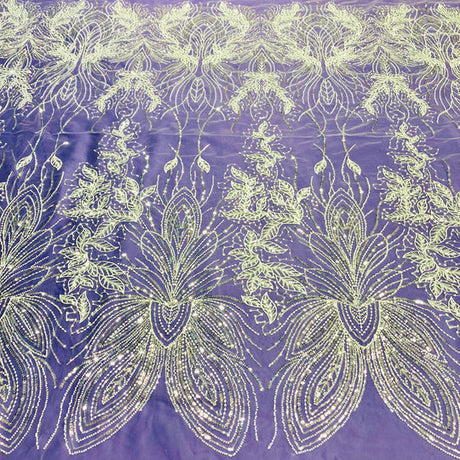 1 Yard Exquisite Beaded Lace Fabric Embroidered on 100% Polyester Net Mesh