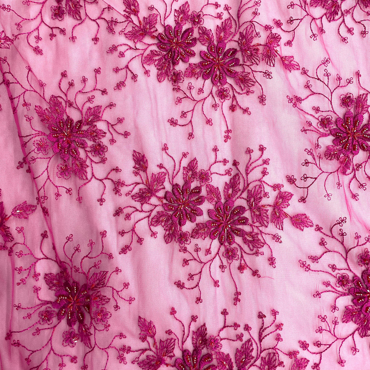 Beaded Lace Fabric on Polyester Net Mesh