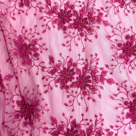 Beaded Lace Fabric on Polyester Net Mesh