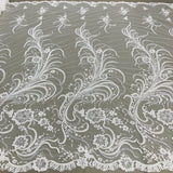 1 Yard Ivory Beaded and Corded Bridal Lace Fabric Embroidered on Polyester Net Mesh 52 Inch Width