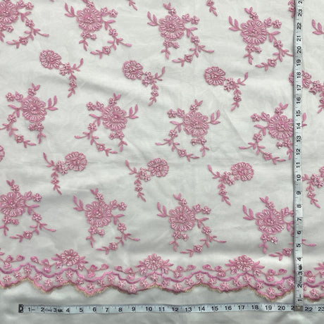 Beaded Lace Fabric Pink Mesh