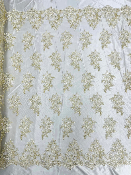 Camila Embroider Floral Damask Lace Fabric - Floral Damask, 54" Width (1 Yard)