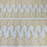 1 Yard Ivory Beaded and Corded Bridal Lace Fabric Embroidered on Polyester Net Mesh 48 Inch Width