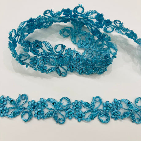 Beaded Corded Lace Trim on Organza