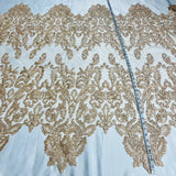 1 Yard Corded Bridal Lace Fabric Embroidered on 100% Polyester Net Mesh White