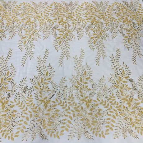 Beaded Sequined Lace Fabric on Polyester Net Mesh