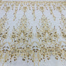 Beaded Lace Embroidered On 100 Percent Polyester Net Mesh Fabric - Gold, Silver, Ivory, White, Beaded Lace, 52" Width (1 Yard)