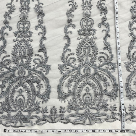 Beaded Lace Fabric on Polyester Net Mesh