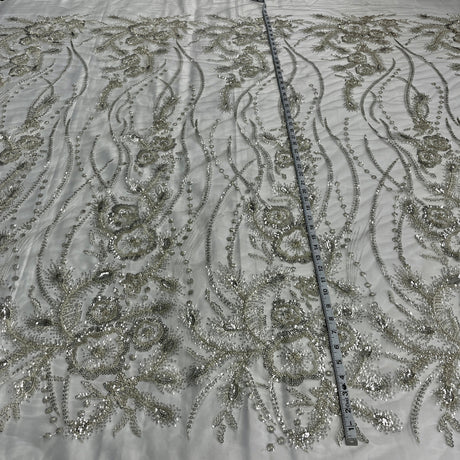 Beaded Lace Fabric Antique Silver