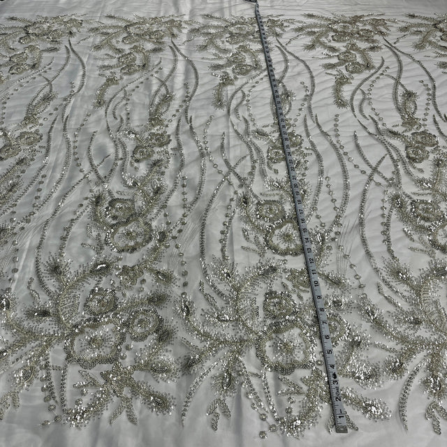 Beaded Lace Fabric Antique Silver