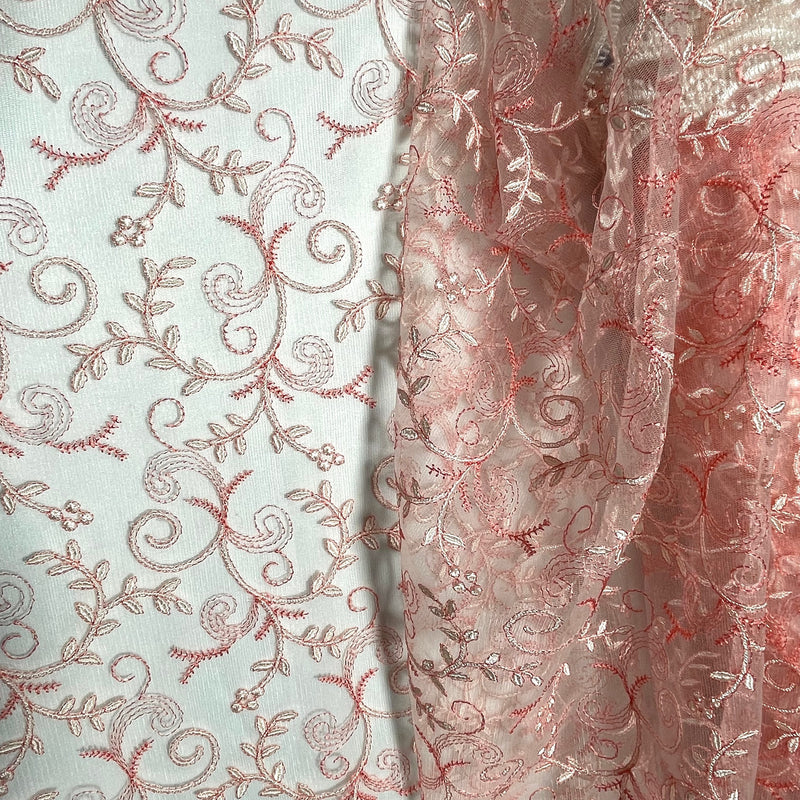Embroidered Lace Polyester Fabric - Floral Mesh, 52" Width (1 Yard)
