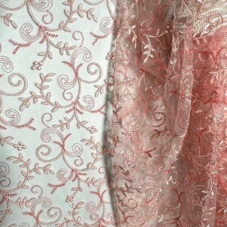 Embroidered Lace Polyester Fabric - Floral Mesh, 52" Width (1 Yard)