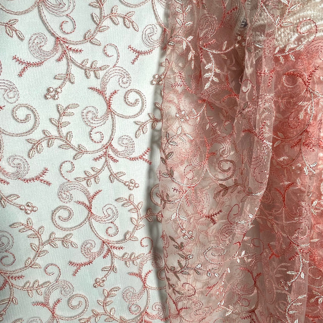 Embroidered Lace Polyester Fabric - Floral Mesh, 52" Width (1 Yard)