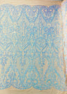 Heart Sequin Damask Polyester Fabric - Heart Damask, Iridescent Sequins, 54" Width (1 Yard)