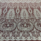 1 Yard Beaded Lace Fabric Embroidered on 100% Polyester Net Mesh