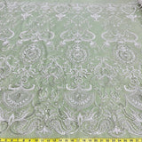 1 Yard Beaded Lace Fabric Embroidered on 100% Polyester Net Mesh Ivory