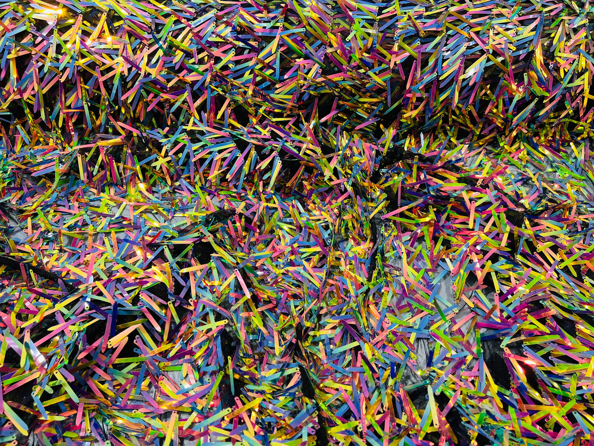 Swords Design Iridescent Sequins Polyester Fabric - Iridescent Sequin Mesh, 52" Width (1 Yard)