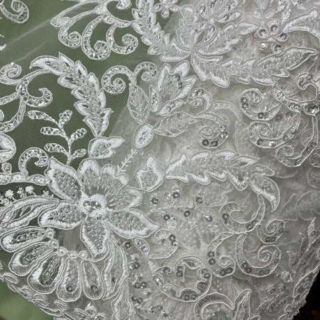 Beaded Corded Bridal Lace Fabric 51" White Ivory