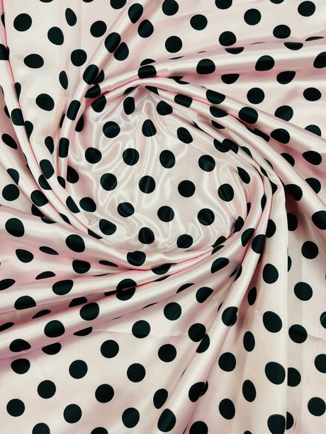 Polka Dot Satin 100 Percent Polyester Charmeuse Fabric - White Polka Dot On Red, 58" Width (1 Yard)