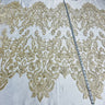 1 Yard Corded Bridal Lace Fabric Embroidered on 100% Polyester Net Mesh White
