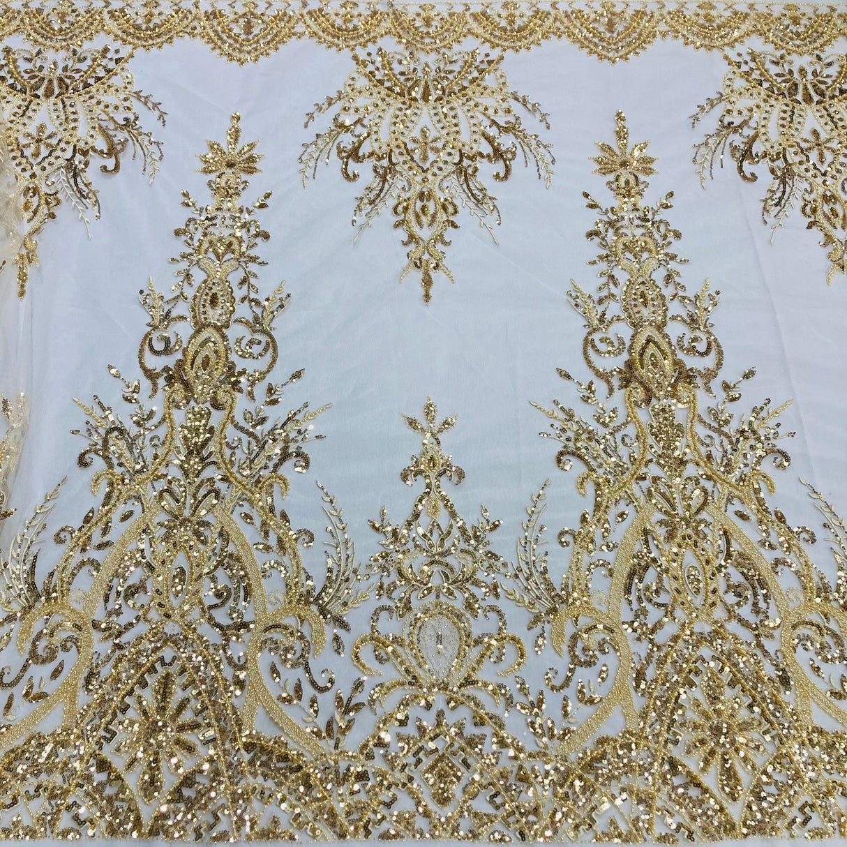 Beaded Lace Fabric on Polyester Net Mesh 52"