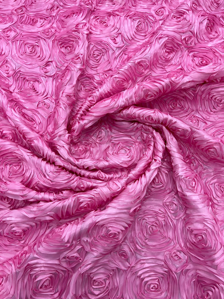 Rosette 3D Satin Polyester Fabric - 3D Rosette Design, 54" Width (1 Yard)