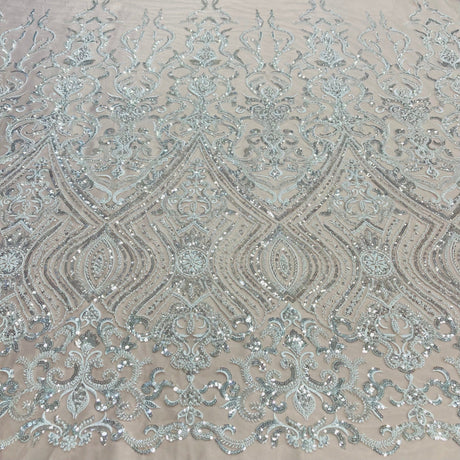 Beaded Lace Fabric Embroidered On 100 Percent Polyester Net Mesh - Gold, Silver, Ivory, White, 52" Width (1 Yard)