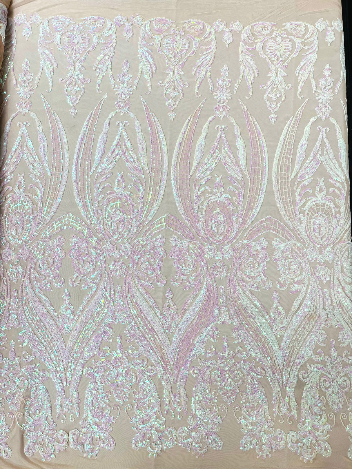Big Sequin Damask Polyester Fabric - Damask Sequin Mesh, 54" Width (1 Yard)