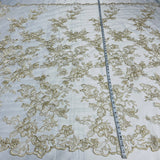 1 Yard - Corded Bridal Lace Fabric Embroidered on 100% Polyester Net Mesh - 53"