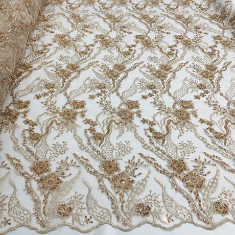 1 Yard Silver Beaded Lace Fabric Embroidered on Polyester Net Mesh for Couture Sewing 50 Inch Width