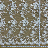 1 Yard Beaded 3D Floral Lace Fabric Embroidered on 100 Percent Polyester Net Mesh White 52 inch Width