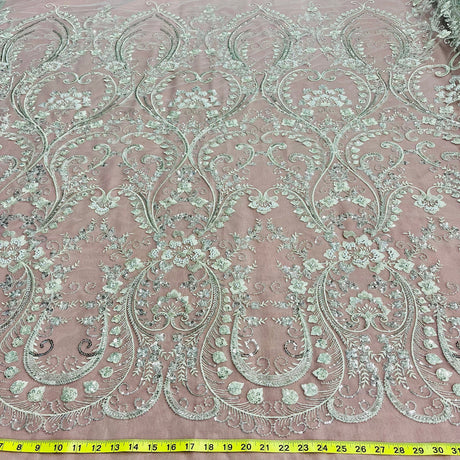 1 Yard Beaded Lace Fabric Embroidered on 100% Polyester Net Mesh