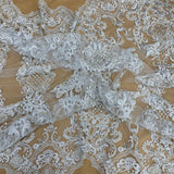1 Yard Exquisite Beaded Lace Fabric Embroidered on 100% Polyester Net Mesh White